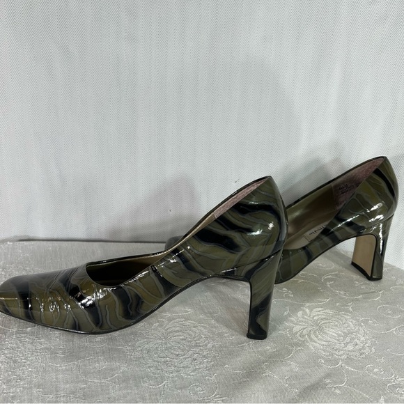 Bellini Margie Black & Green Textured Patent Leather Block Heel Shoes 8.5 - Picture 7 of 14